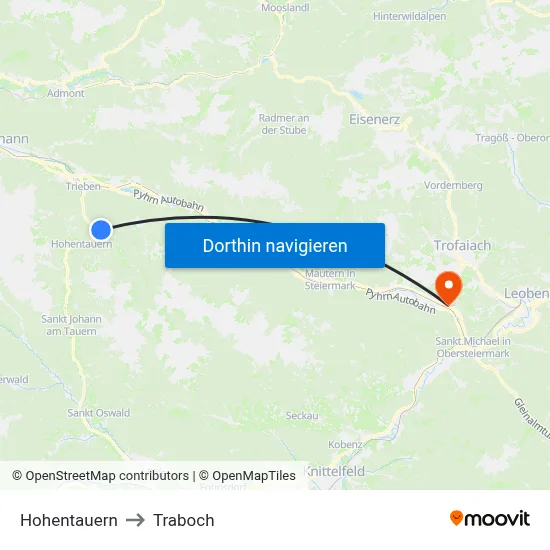 Hohentauern to Traboch map