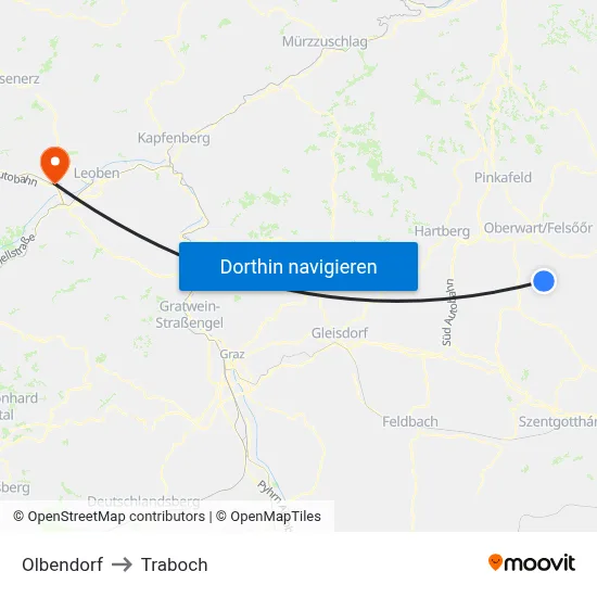 Olbendorf to Traboch map