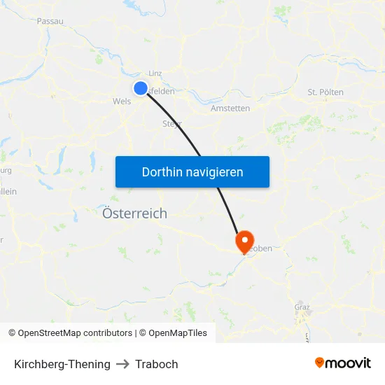 Kirchberg-Thening to Traboch map