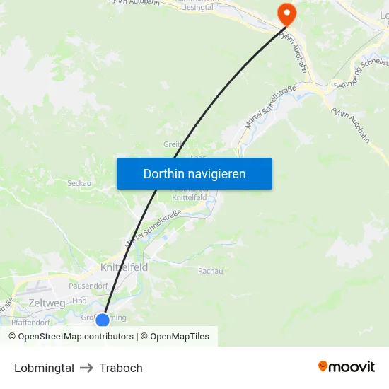Lobmingtal to Traboch map