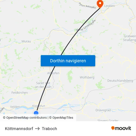 Köttmannsdorf to Traboch map