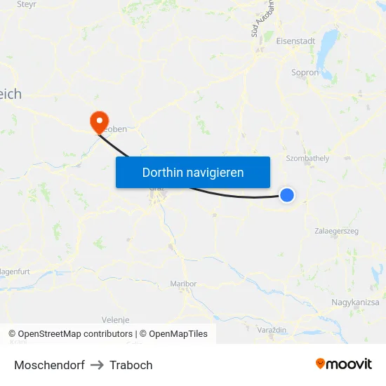 Moschendorf to Traboch map