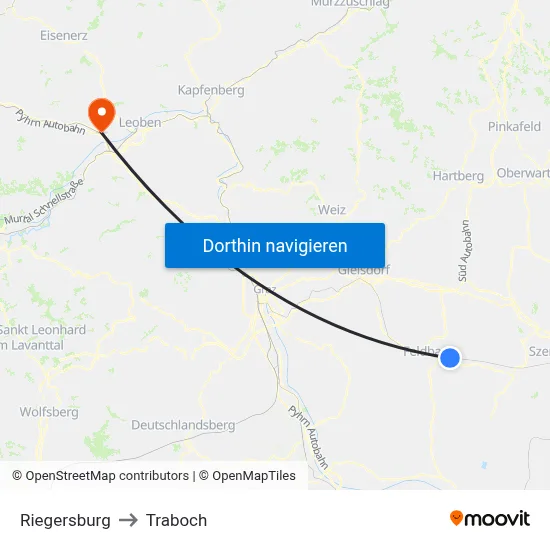 Riegersburg to Traboch map