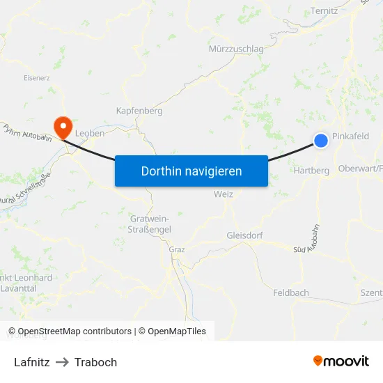 Lafnitz to Traboch map