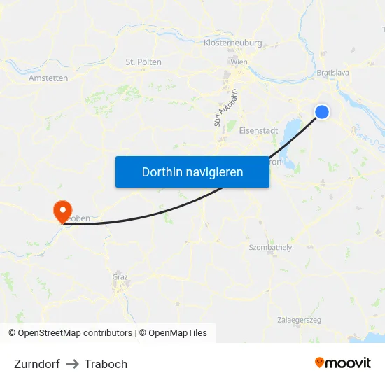 Zurndorf to Traboch map
