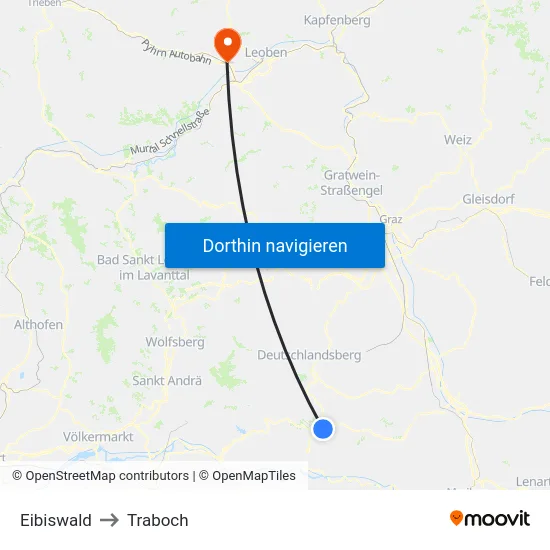 Eibiswald to Traboch map