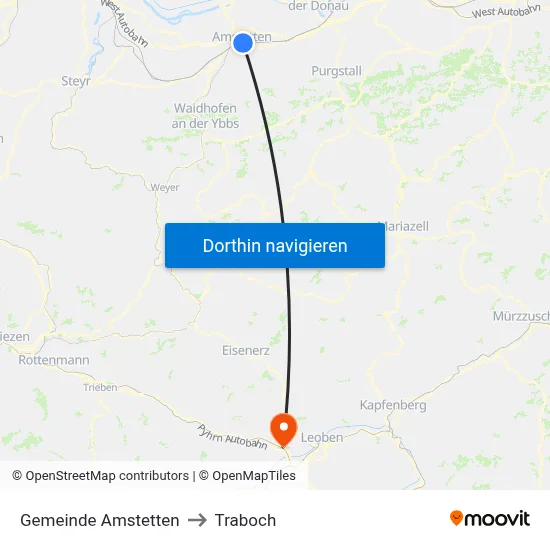 Gemeinde Amstetten to Traboch map