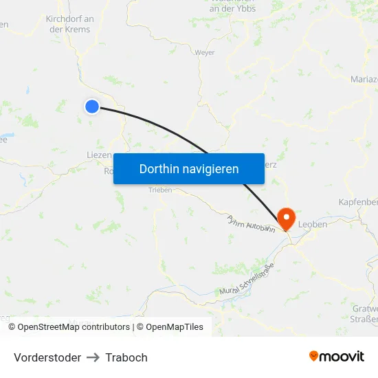 Vorderstoder to Traboch map