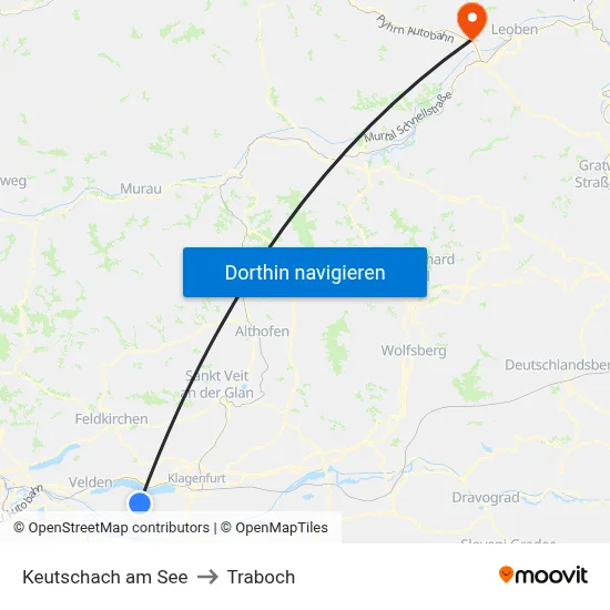 Keutschach am See to Traboch map