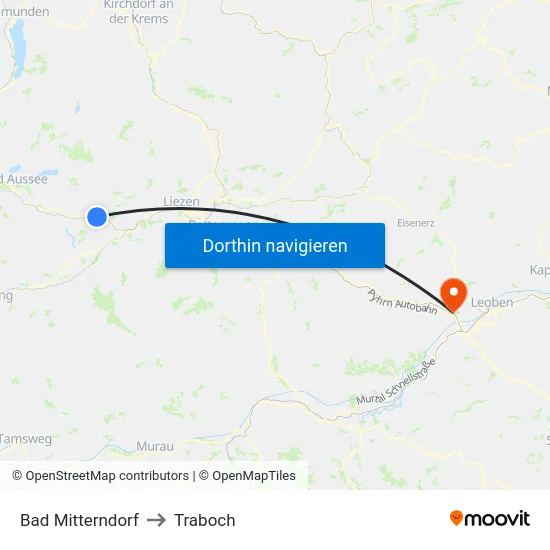 Bad Mitterndorf to Traboch map