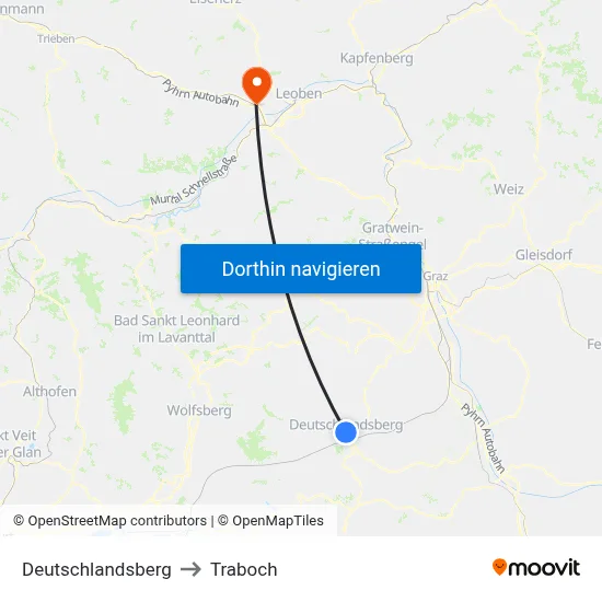 Deutschlandsberg to Traboch map