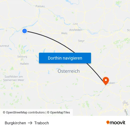 Burgkirchen to Traboch map