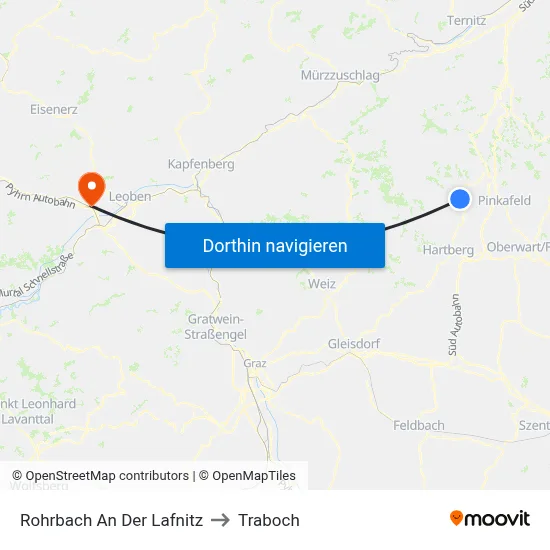 Rohrbach An Der Lafnitz to Traboch map