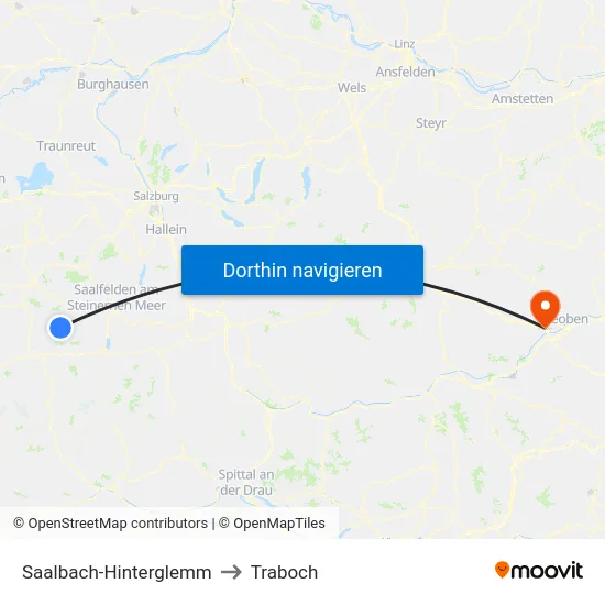 Saalbach-Hinterglemm to Traboch map