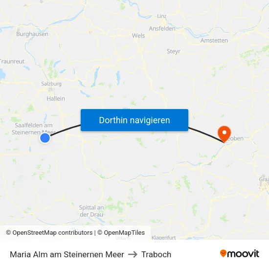 Maria Alm am Steinernen Meer to Traboch map