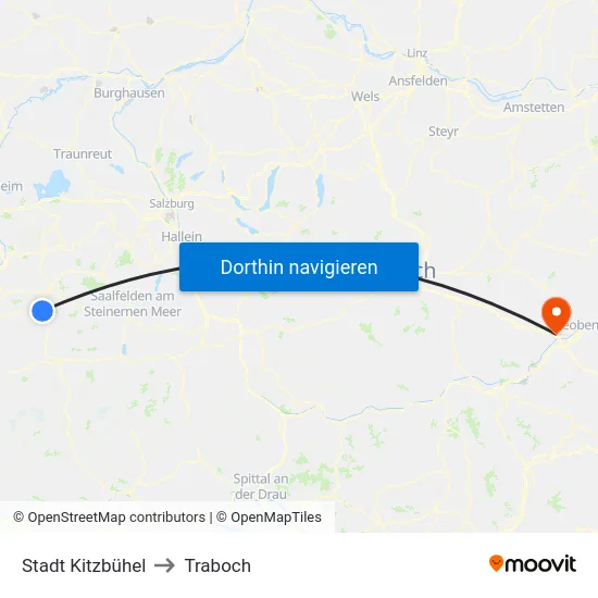 Stadt Kitzbühel to Traboch map