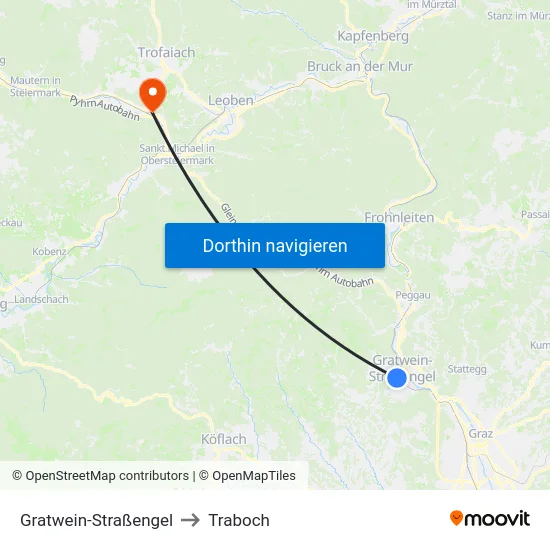 Gratwein-Straßengel to Traboch map