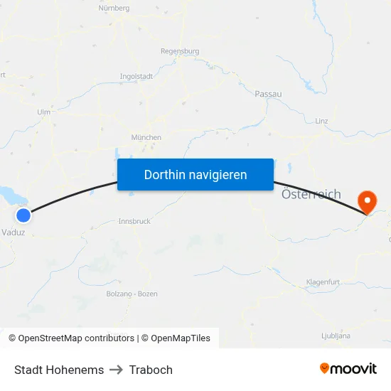 Stadt Hohenems to Traboch map