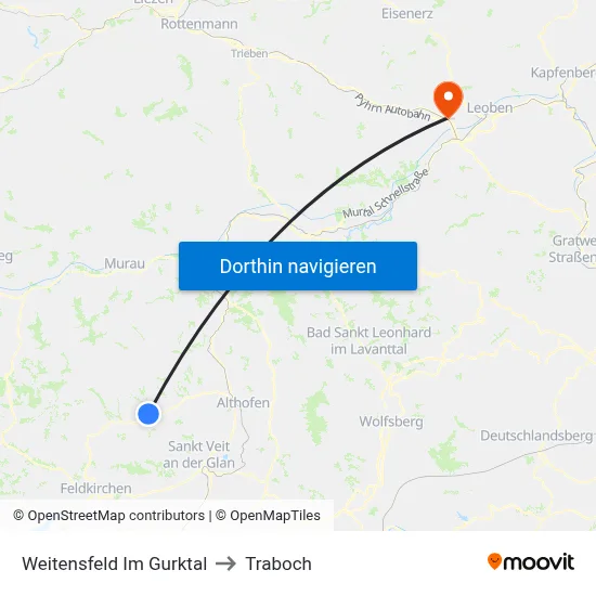 Weitensfeld Im Gurktal to Traboch map