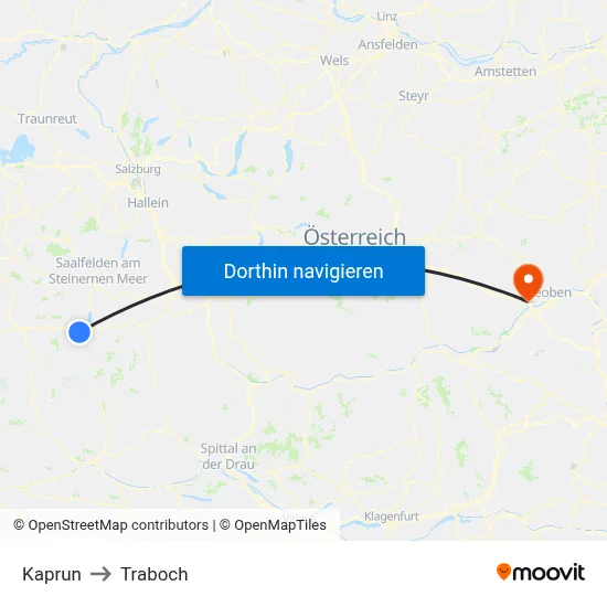 Kaprun to Traboch map