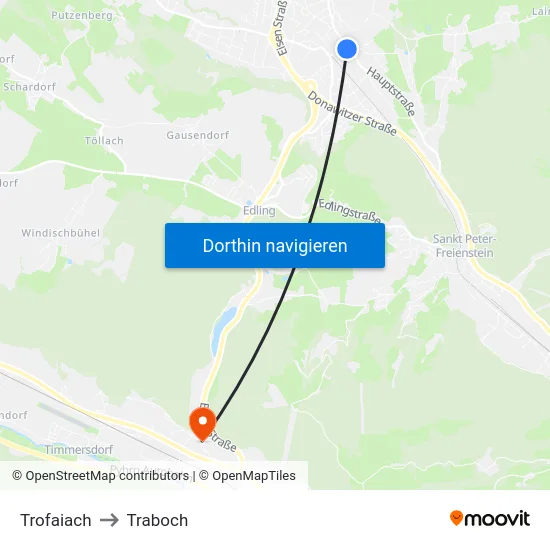 Trofaiach to Traboch map