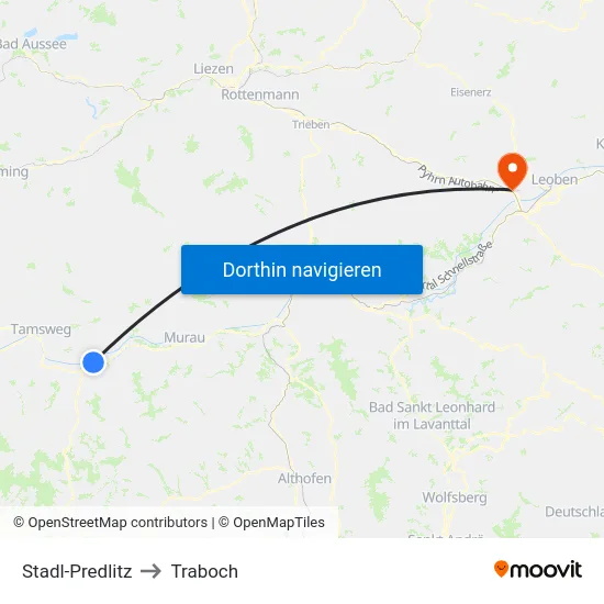 Stadl-Predlitz to Traboch map