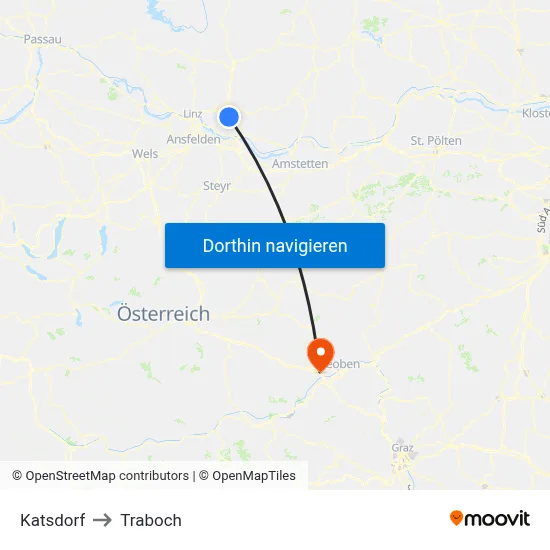 Katsdorf to Traboch map