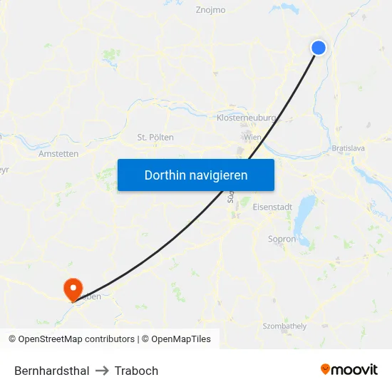 Bernhardsthal to Traboch map