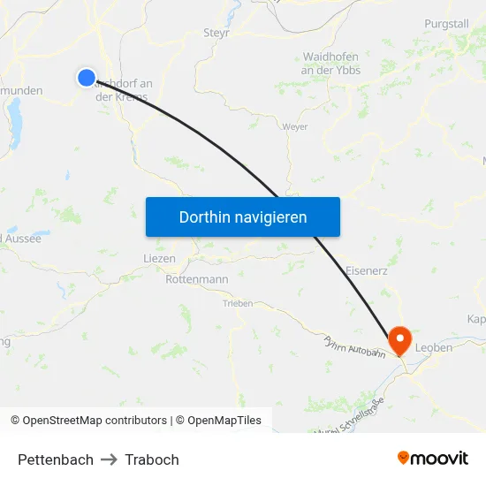 Pettenbach to Traboch map