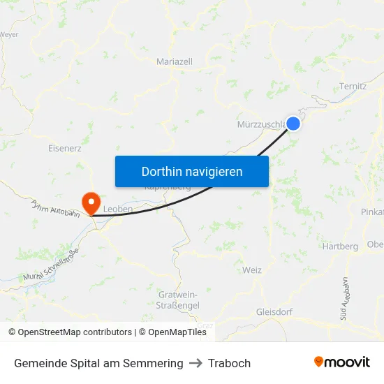 Gemeinde Spital am Semmering to Traboch map
