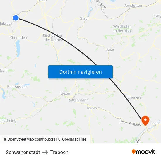 Schwanenstadt to Traboch map