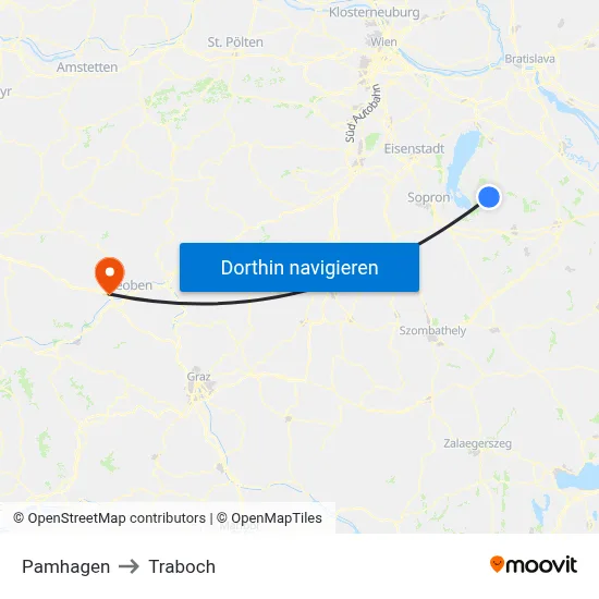 Pamhagen to Traboch map