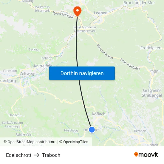Edelschrott to Traboch map