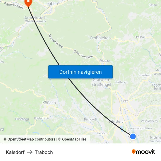 Kalsdorf to Traboch map