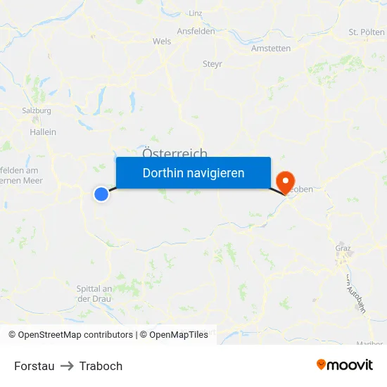 Forstau to Traboch map