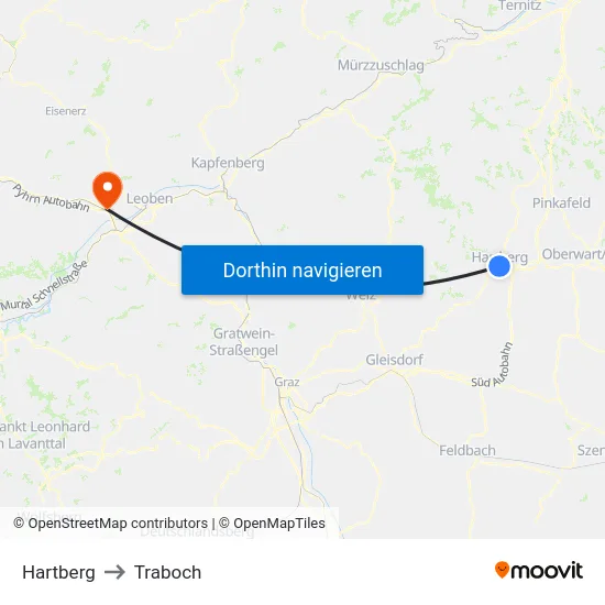 Hartberg to Traboch map