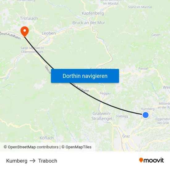 Kumberg to Traboch map