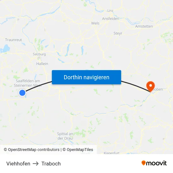 Viehhofen to Traboch map