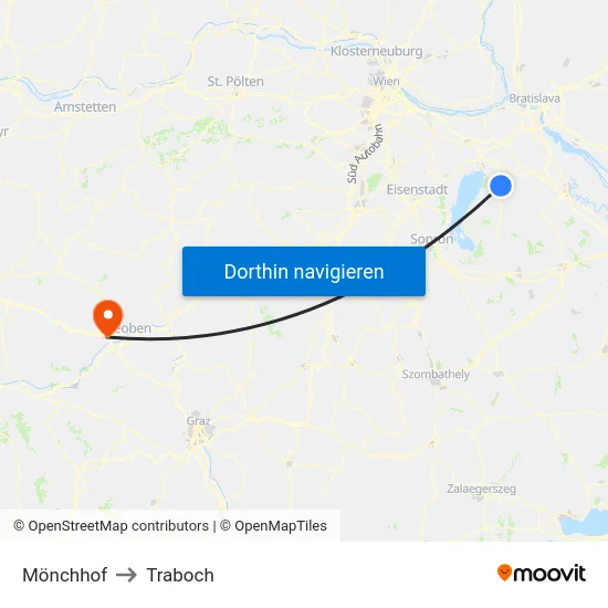 Mönchhof to Traboch map
