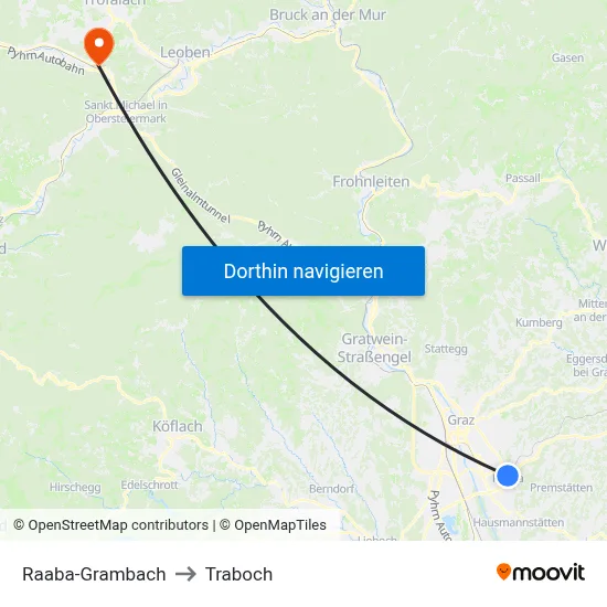 Raaba-Grambach to Traboch map
