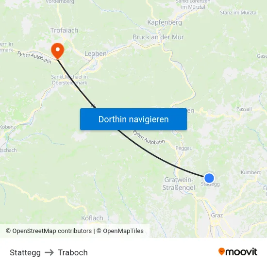Stattegg to Traboch map