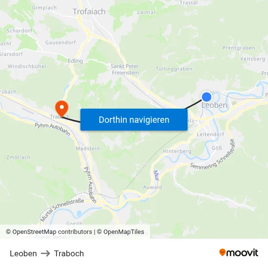 Leoben to Traboch map