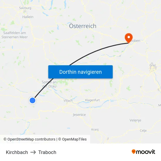 Kirchbach to Traboch map