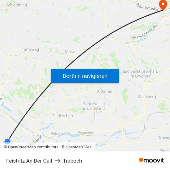 Feistritz An Der Gail to Traboch map