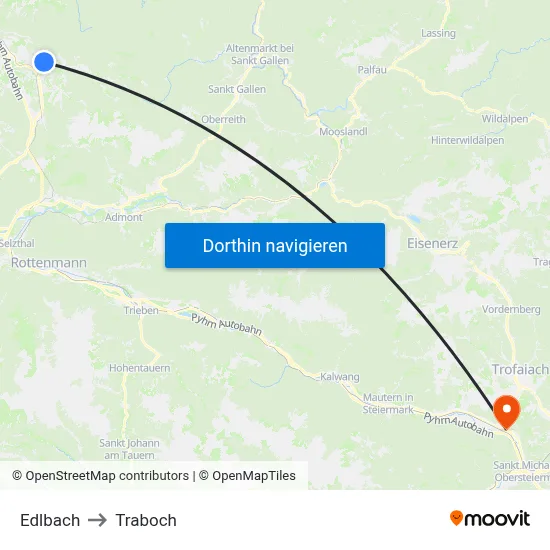 Edlbach to Traboch map