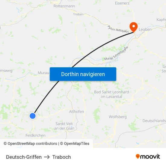 Deutsch-Griffen to Traboch map