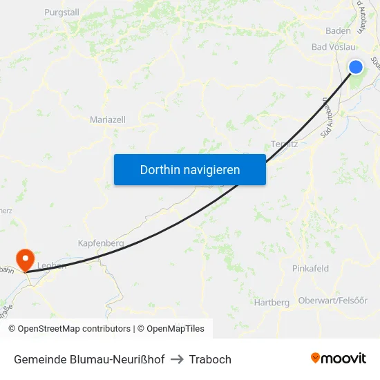 Gemeinde Blumau-Neurißhof to Traboch map