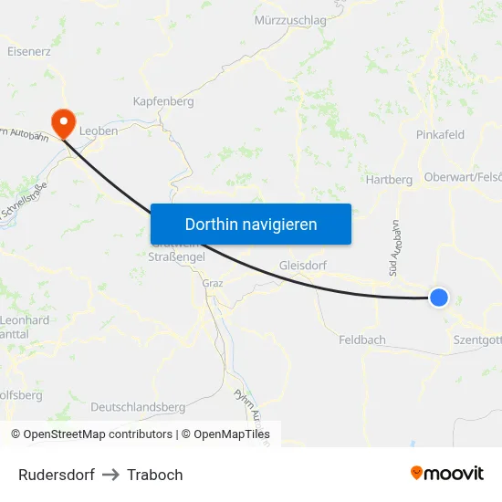 Rudersdorf to Traboch map