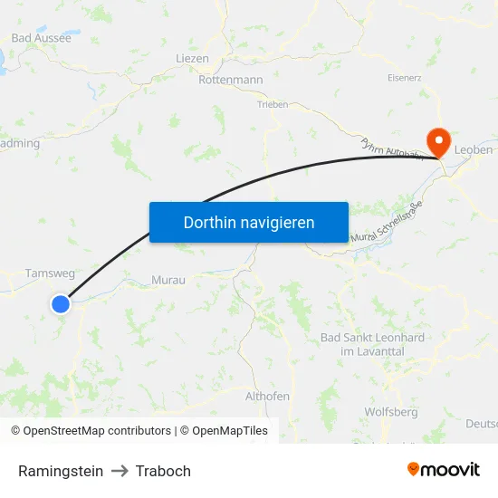 Ramingstein to Traboch map