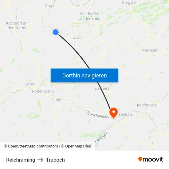 Reichraming to Traboch map